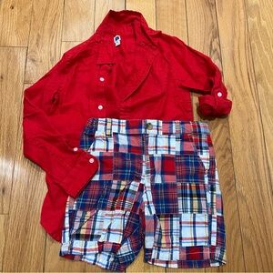 Janie and Jack outfit (linen shirt and patchwork short)